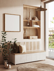 Frame mockup in hallway interior background, 3d render © artjafara