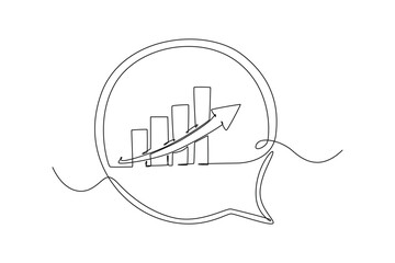 Single one line drawing bubble chart up arrow. Success business concept. Continuous line draw design graphic vector illustration.