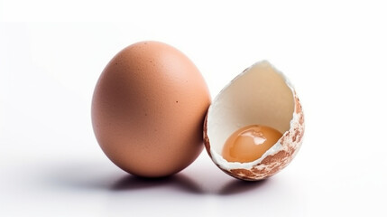 Egg and close up of egg shell isolated on white background Ai generated image