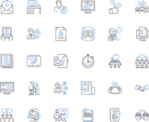 Professional collaboration line icons collection. Synergy, Teamwork, Partnership, Coordination, Communication, Integration, Innovation vector and linear illustration. Generative AI