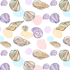 drawn seamless summer pattern with seashells