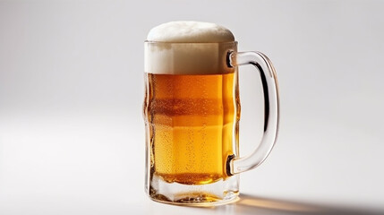 fresh beer mug with cap of foam  isolated on white background Ai generated image