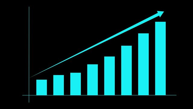 Animated Footage with Statistics Bars, Columns, and Arrow Up. Depicting Financial and Business Growth in a Positive Increase Chart, Infographic Animation with Profit Concept, Alpha Channel