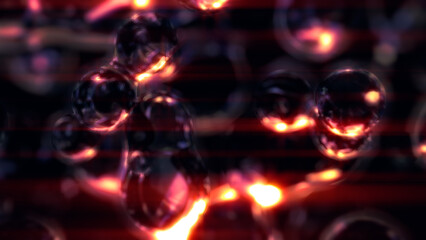 orange glowing gauzy diamond bubbles on black background - abstract 3D rendering - obrazy, fototapety, plakaty