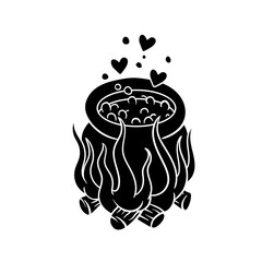 Hand drawn illustration of evil witch love potion silhouette