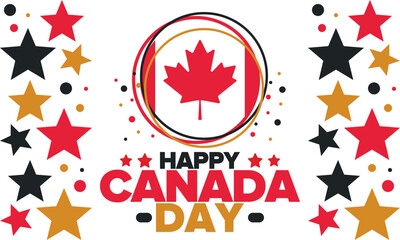 Happy Canada Day. National holiday, celebrated annual in July 1. Canadian flag. Maple leaf. Patriotic symbol and elements. Poster, card, banner and background. Vector illustration