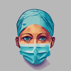 female doctor in medical blue mask and cap
