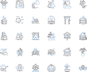 Fototapeta premium Lawn line icons collection. Green, Mow, Grass, Cut, Irrigation, Fertilize, Turf vector and linear illustration. Landscaping,Weeds,Sprinklers outline signs set Generative AI