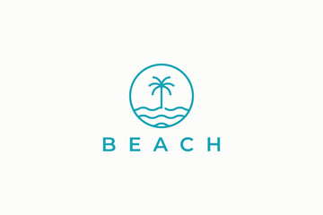 Palm and Wave Beach Logo Simple Minimalist Illustration Badge Sign Symbol Holiday Travel Vacation Trip