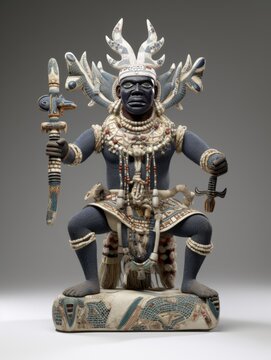 Yoruba god Shango, the god of lightning beadwork model sculpture. Created with generative ai tools.
