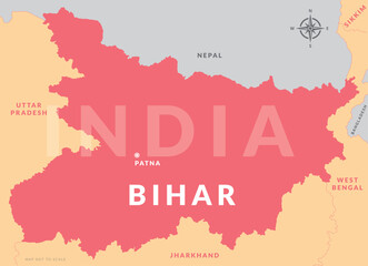State of Bihar India with capital city Patna hand drawn map