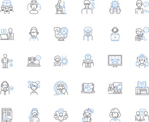 Obraz premium Guide line icons collection. Navigate, Assist, Lead, Instruct, Mentor, Direct, Teach vector and linear illustration. Show,Aid,Counsel outline signs set Generative AI