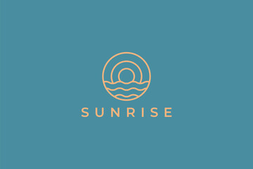 Logo Sun and Wave Circle Badge Shape Abstract Illustration Sunrise Sunset Natural Concept