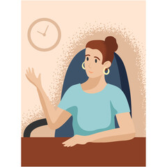 Woman tutor at desk talking to camera on webinar