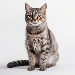 Obraz premium cat, kitten, animal, pet, isolated, domestic, feline, fur, white, cute, kitty, mammal, tabby, pets, young, looking, sitting, adorable, eyes, small, animals, grey, one, portrait, gray