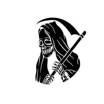 recommend clip art: Hand drawn illustration of grim reaper with scythe silhouette