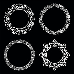 Set of decorative frames Elegant vector element for design in Eastern style, place for text. Floral black and white borders. Lace illustration for invitations and greeting cards.