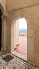 An entrance arch to a panoramic terrace in Guardia Sanframondi, an ancient town in the province of Benevento, Italy.