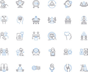 Executive training line icons collection. Leadership, Management, Communication, Strategy, Innovation, Decision-making, Adaptability vector and linear illustration. Generative AI