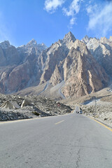 View of Karakoram Highway with Passu Cones in Pakistan