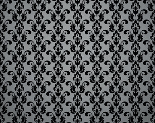 Wallpaper in the style of Baroque. Seamless vector background. Black and gray floral ornament. Graphic pattern for fabric, wallpaper, packaging. Ornate Damask flower ornament