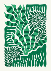 Floral abstract elements. Tropical Botanical composition. Modern trendy Matisse minimal style. Floral poster, invite. Vector arrangements for greeting card or invitation design