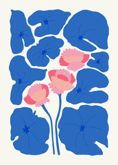 Floral abstract elements. Tropical Botanical composition. Modern trendy Matisse minimal style. Floral poster, invite. Vector arrangements for greeting card or invitation design