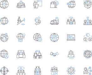 Foreign trade line icons collection. Import, Export, Tariffs, Trade barriers, Free trade, Customs, Exchange rates vector and linear illustration. Balance of Generative AI