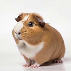 Fototapeta premium animal, guinea pig, pet, guinea, pig, isolated, rodent, mammal, brown, fur, white, domestic, cute, pets, rabbit, small, furry, adorable, cavy, white background, hamster, black, studio, funny, one