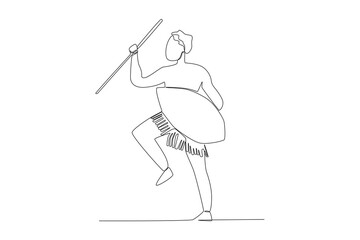 A man is dancing an African tribal dance. Africa tribe one-line drawing