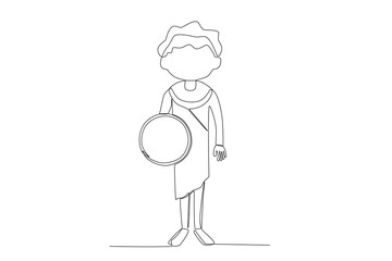 A woman holding an African musical instrument. Africa tribe one-line drawing
