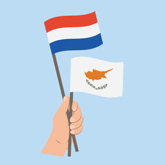 Flags of the Netherlands and Cyprus, Hand Holding flags