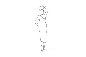 A woman wearing traditional African clothing while posing. Africa tribe one-line drawing