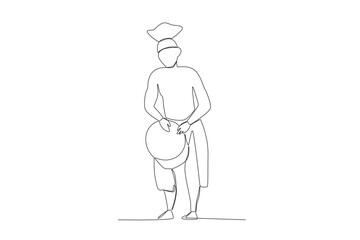 An African tribal man plays a musical instrument. Africa tribe one-line drawing