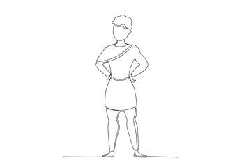 An African tribal man stands with his hands on his hips. Africa tribe one-line drawing