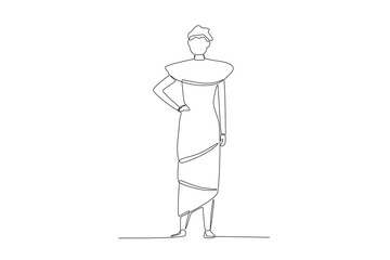 A woman wearing beautiful African clothes. Africa tribe one-line drawing