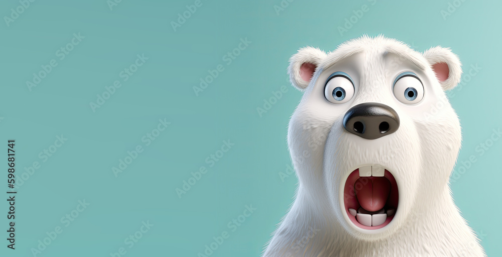 Wall mural Cartoon Polar Bear Looking Surprised with Space for Copy (Generative AI)