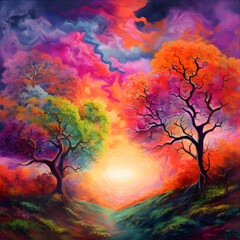 Obraz na płótnie Canvas Colorful fantastic landscape. generative ai