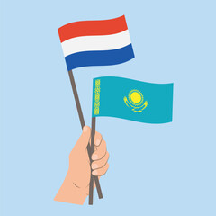 Flags of the Netherlands and Kazakhstan, Hand Holding flags