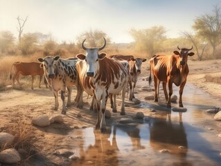 Group of Cow in natural habitat (generative AI)