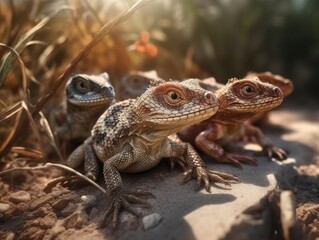 Naklejka premium Group of Lizard in natural habitat (generative AI)