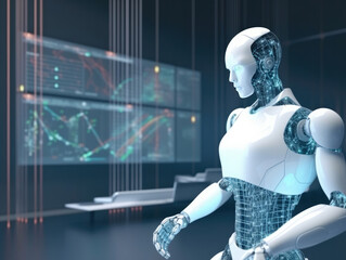 Automation data analytic with 3d rendering ai robot with digital visualization
