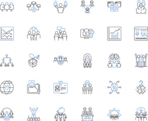 Entrepreneur summit line icons collection. Innovation, Investment, Collaboration, Growth, Risk, Opportunity, Resourcefulness vector and linear illustration. Nerking,Leadership,Creativity Generative AI