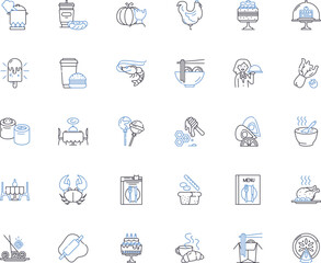 Culinary arts line icons collection. Flavor, Cuisine, Ingredients, Creativity, Presentation, Taste, Recipes vector and linear illustration. Artistry,Techniques,Fusion outline signs set Generative AI