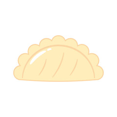 Gyoza vector. Hot dumplings and chopsticks on red background. Steamed dim sum or bun illustration for restaurant logo. Asian food icon for Japanese.