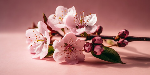 beautiful pink cherry blossom, sakura tree branch, isolated on a bright background, created with generative ai