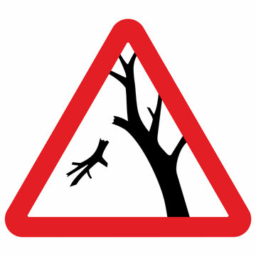 recommend clip art: Attention, danger of falling branches, trees, red triangle sign, vector