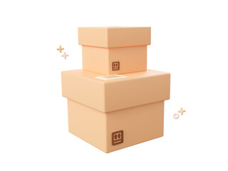 3d cartoon design illustration of Parcel boxes icon isolated, Shopping online concept.