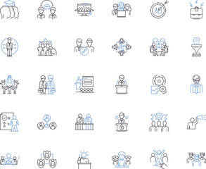 Corporate ownership line icons collection. Conglomerate, Acquisitions, Monopoly, Control, Holding company, Consolidation, Merger vector and linear illustration. Joint Generative AI