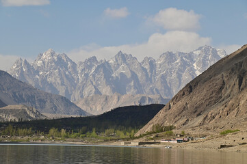 Passu Cones or Passu Cathedral from Attabad Lake During Sunset in Northern Pakistan